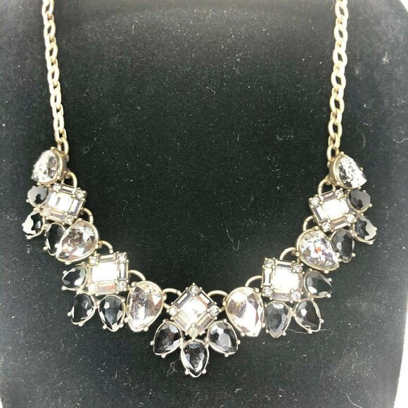 Chloe + Isabel Statement Necklace Black & Clear Gemstones On Gold-Tone Chain - Picture 2 of 10